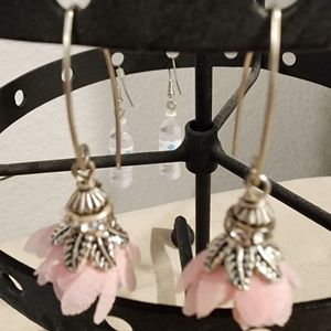 Pastel pink flower drop earrings